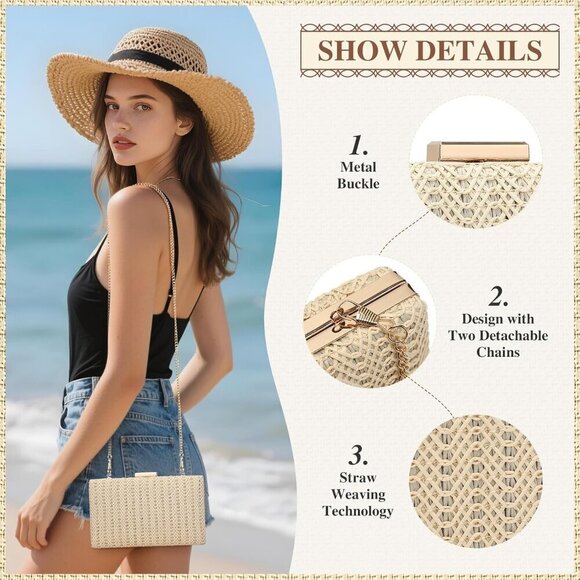 Straw Purse Women Summer 2025 Rattan Raffia Woven Beach Evening Bag - Picture 2 of 8